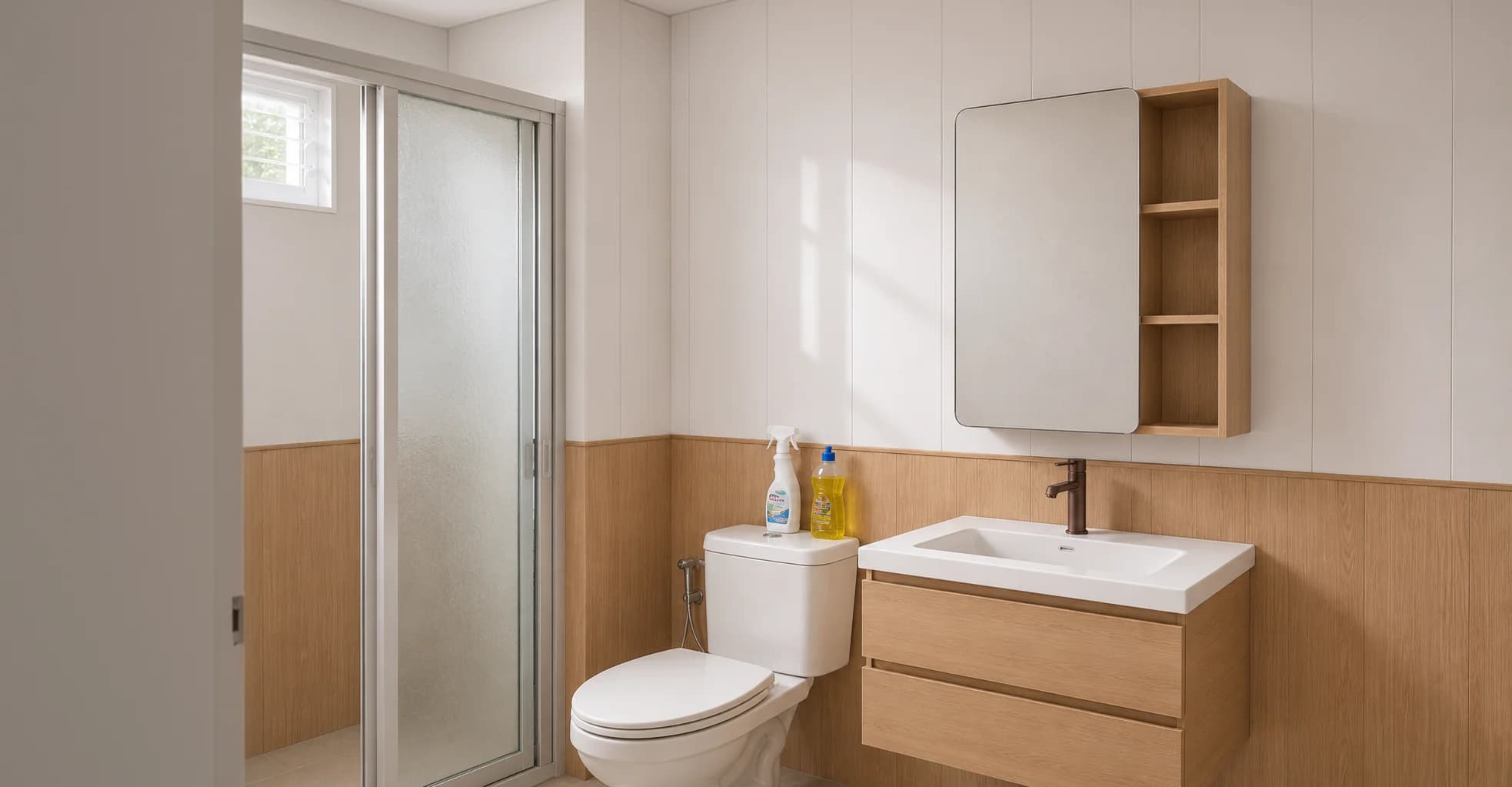 Sintered stone vanity in a modern bathroom